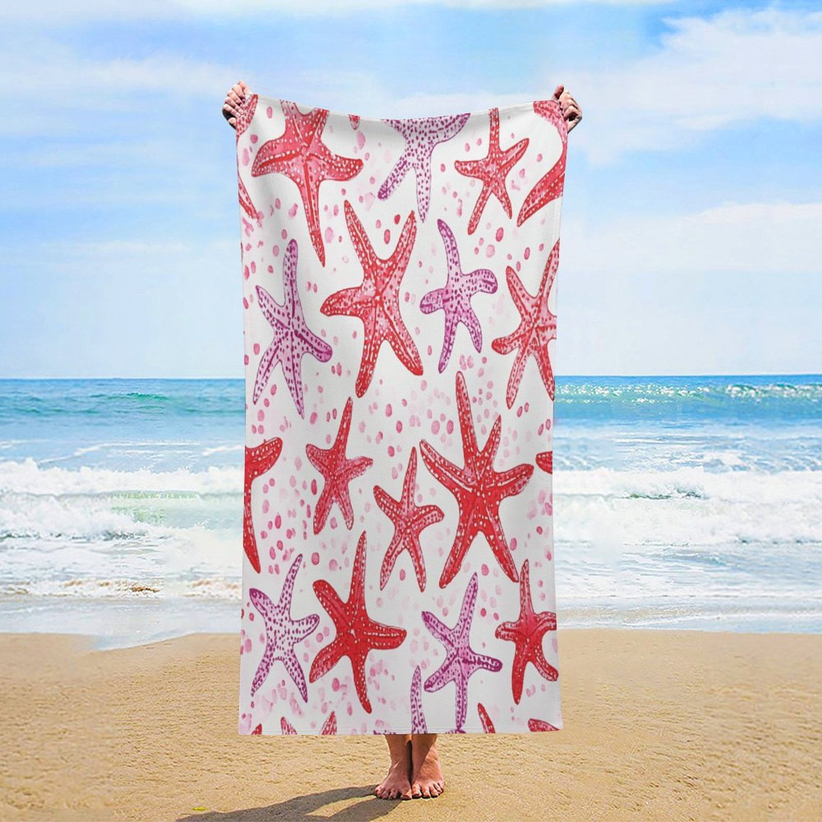 MaSiledy Red Starfish Nautical Coastal Beach Towels 30x60 inch Sea Life Coastal Soft Pool Swimming Towels Sand Free Quick Dry Travel Towels Absorbent Quick Dry Towel