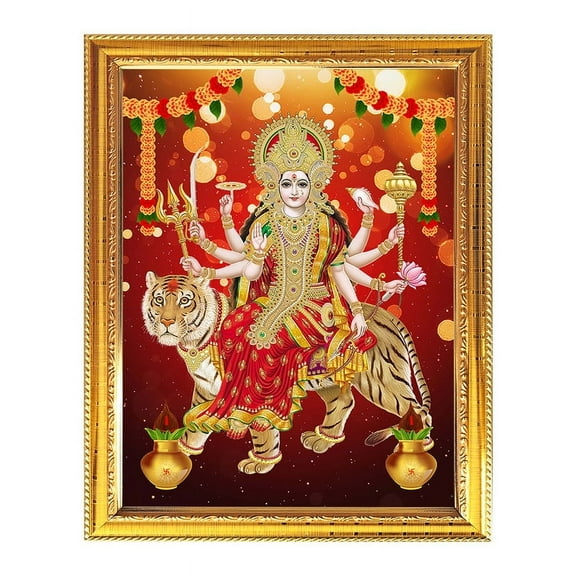 Maa Ambe Religious Photo Frame Puja Room Temple Wall Hanging Gift Home Decor With Golden Lamination For Worship 7.8 X 11.4