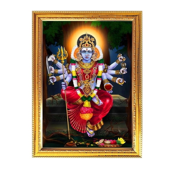 Maa Chandi Hindu Goddess Photos Wooden Frame Religious Rituals, Personal Devotions 11.8 X 15.7