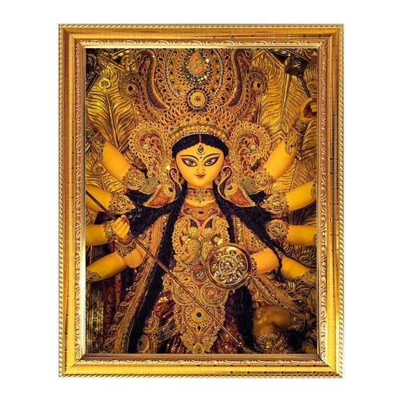 Maa Durga Religious Photo Frame Puja Room Temple Wall Hanging Gift Home Decor With Golden Lamination For Worship 7.8 X 11.4