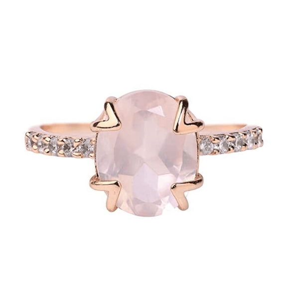 Maa Karni 3.50 00ct Natural Rose Quartz Engagement Ring, Oval Cut Moissanite Solitaire Ring, Hidden Halo, Sterling Silver with Rose Gold Vermeil, Minimalist