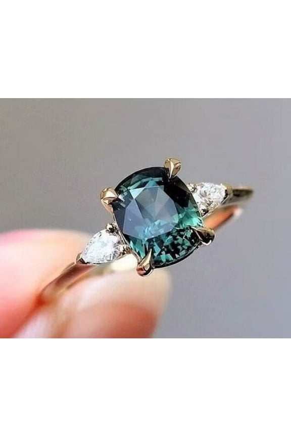 Minimalist Natural Teal Sapphire gemstone Delicate Promise Ring for Her,18k Gold Plated Dainty Minimalist Stackable Ring, Band Ring