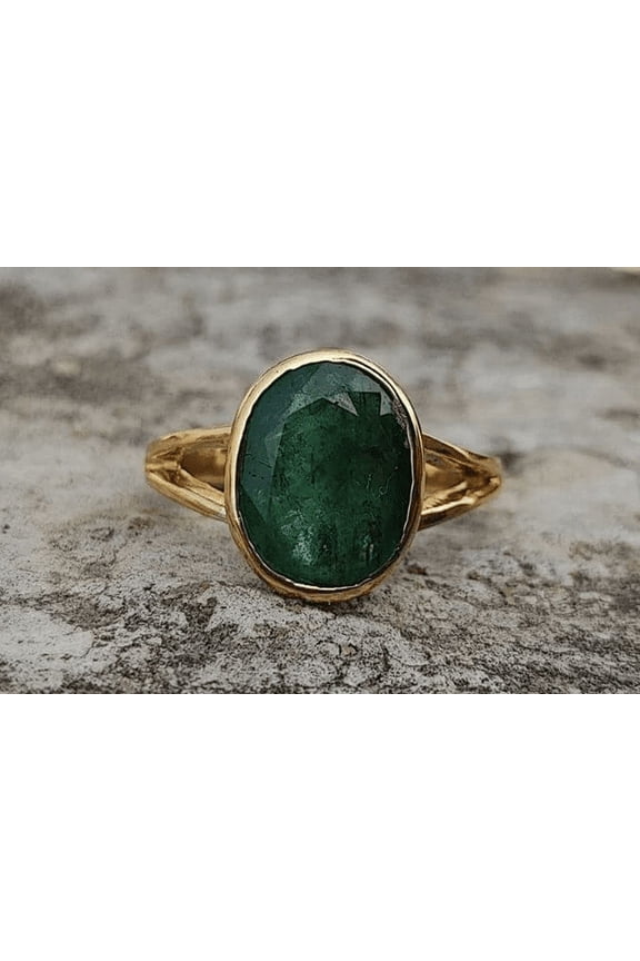 Natural Emerald Ring 925 Sterling Silver 22k Gold Plated Ring 5.25 Ct. AAA+ Quality Birthstone Astrology Emerald Oval Cut Handmade Ring for Unisex