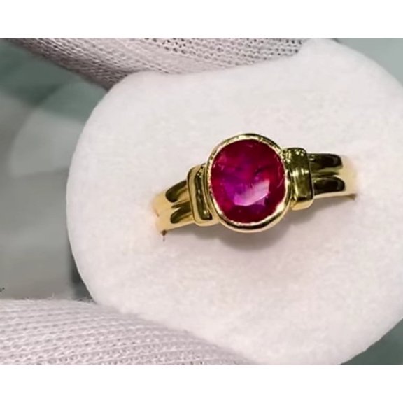 Maa Karni Natural Ruby Astrological Ring 14k Gold Plated 925 Silver Birthday Gift 8x10 mm 4.50 Ct. Birthstone Rings, Stacking Ring Hers, Gift For Him, Delicate Promise Ring for Her,
