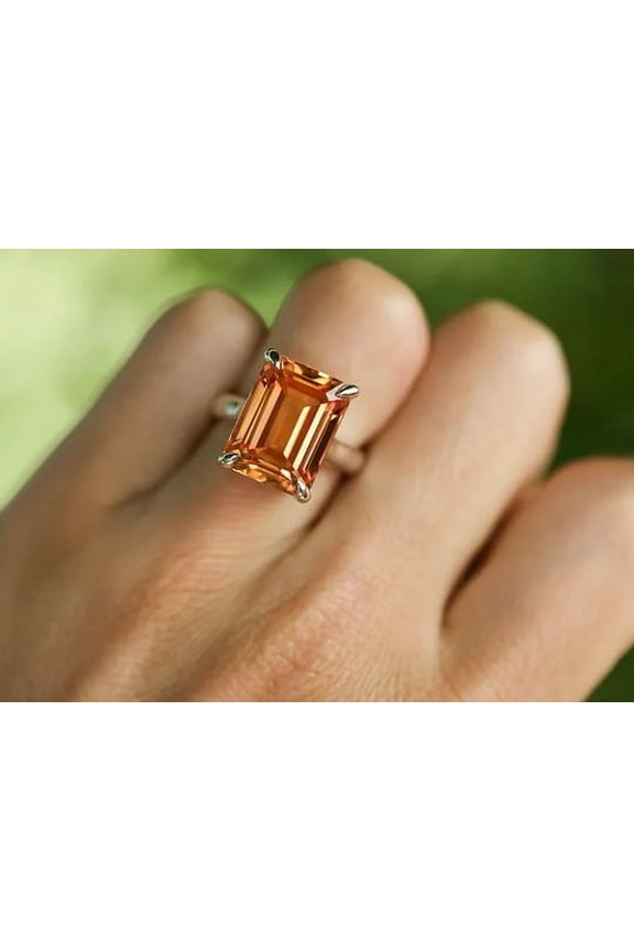 Natural padparadscha sapphire gemstone Delicate Promise Ring for Her,18k Gold Plated Rectangle Cut WOmens Stackable Ring, Band Ring