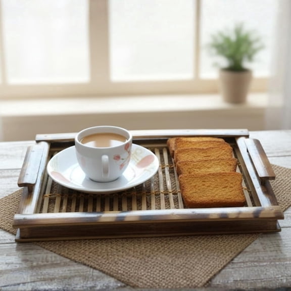Maa Lakshmi Enterprise Handcrafted Bamboo Dining Kitchen Serving Tray with Handles, Best Natural Tray Ever, Rustic Home Decor