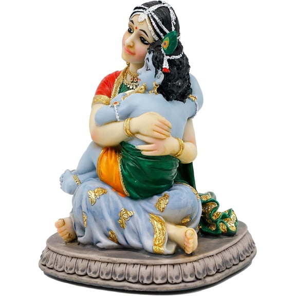 Maa Yashoda Krishna Murti Statue - 5.7 Hindu God Lord Krishna Idol Gift for Devotee of Indian Pooja Item Birthday Diwali Gifts for Friend Family Office Home Temple Mandir Puja Decor