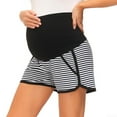 thumbnail image 1 of Maacie Maternity Shorts 1x Elastic Waist High Stretchy Casual Women Full Panel(Striped Navy,L), 1 of 3