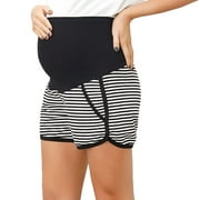 MAACIE Maternity Shorts Full Panel Workout Shorts Double Layer Drawstring Waist