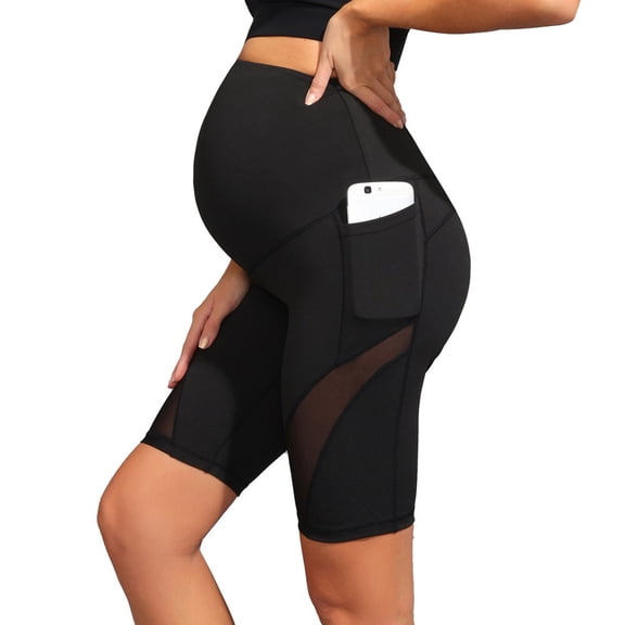 Maacie Women Materntiy Yoga Shorts Summer Workout Active Short Pants Side Mesh with Pockets