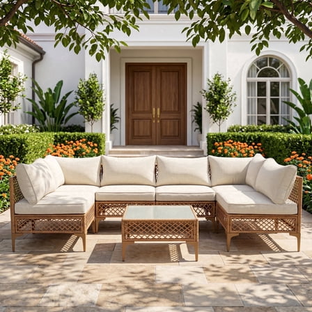 4-Piece Beige Outdoor Furniture Set - All-Weather Steel Sectional Sofa ...