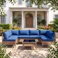 thumbnail image 1 of MaagorVita 7Pcs Outdoor Patio Furniture Set, Modular Outdoor Sectional, Modern Rattan Wicker Sofa Set with Coffee Table and Washable Thick Cushions, Blue Cushion, 1 of 7