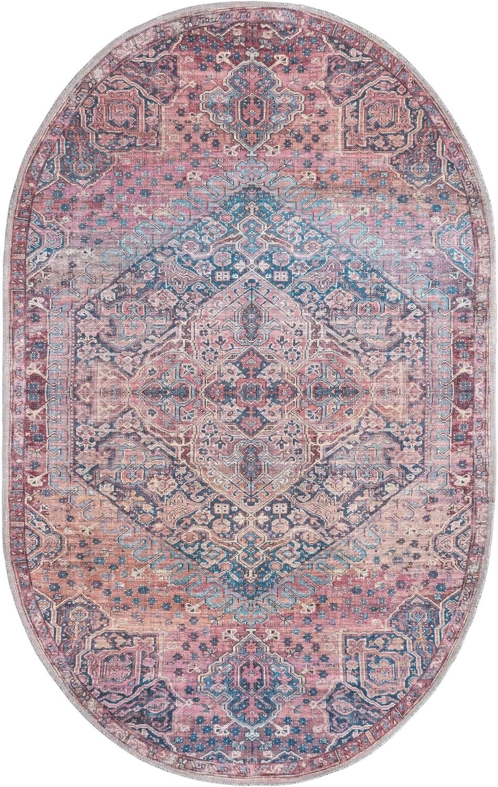Maahru Collection Washable Rug – 4' x 6' Oval Rust Red Low-Pile Rug ...