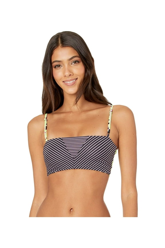 Women's Standard Piazza Reversible Four Way Strappy Bralette Bikini Top Swimsuit, Kamali Lime Green Floral, Large