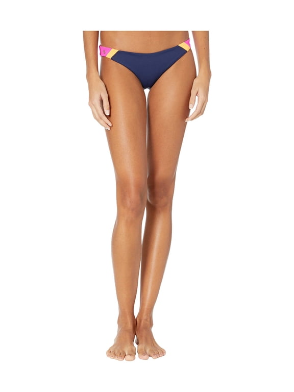 Women's Standard Reversible Signature Cut Bikini Bottom Swimsuit, Caribe Flirt Ink Blue Rib/Bright Orange, Large