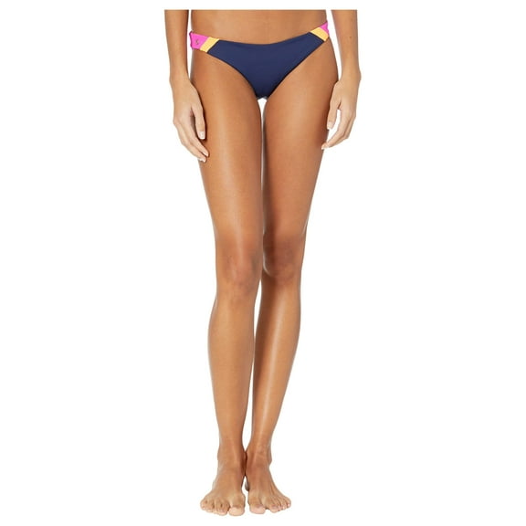 Maaji Women's Standard Reversible Signature Cut Bikini Bottom Swimsuit, Caribe Flirt Ink Blue Rib/Bright Orange, Medium