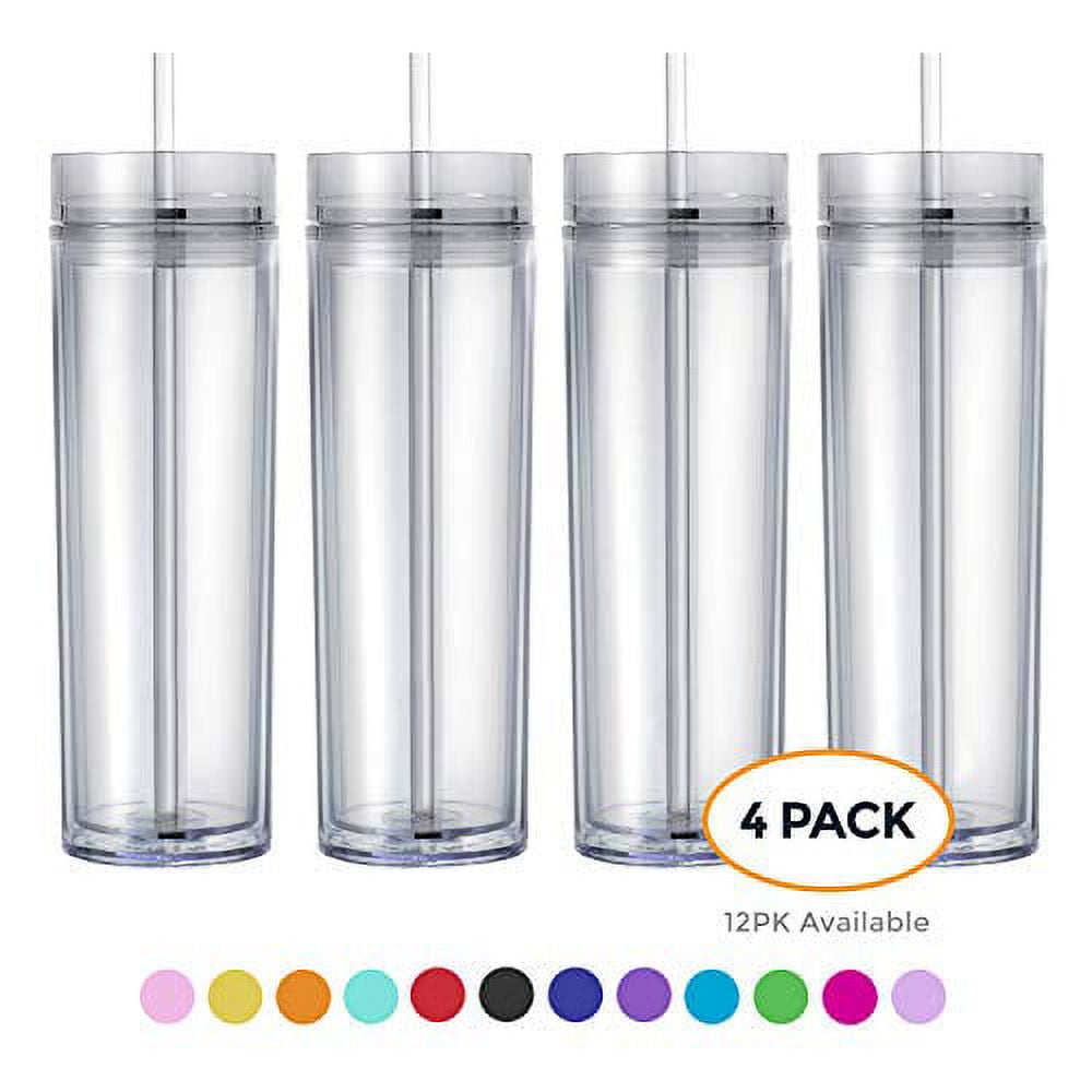 Maars Drinkware Maars Classic Acrylic Tumbler with Lid and Straw | 24oz Premium Insulated Double Wall Plastic Reusable Cups - Clear/Black, 2 Pac