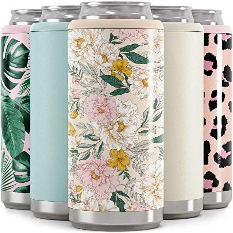 Maars Skinny Can Cooler for Slim Beer & Hard Seltzer  Stainless Steel 12oz  Koozy Sleeve, Double Wall Vacuum Insulated Drink Holder - Blush Floral 