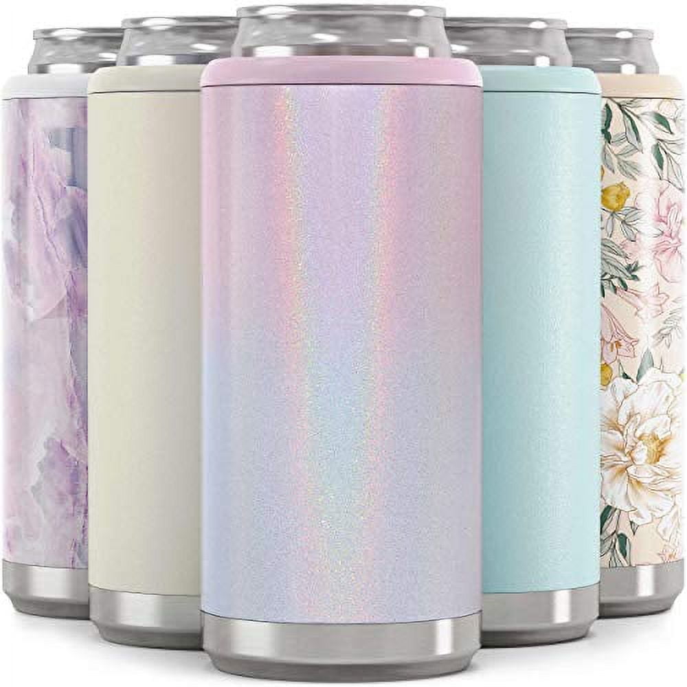 Skinny Can Cooler for Slim Beer & Hard Seltzer - 2 Pack(Wood + Watercolor Flower) by THILY