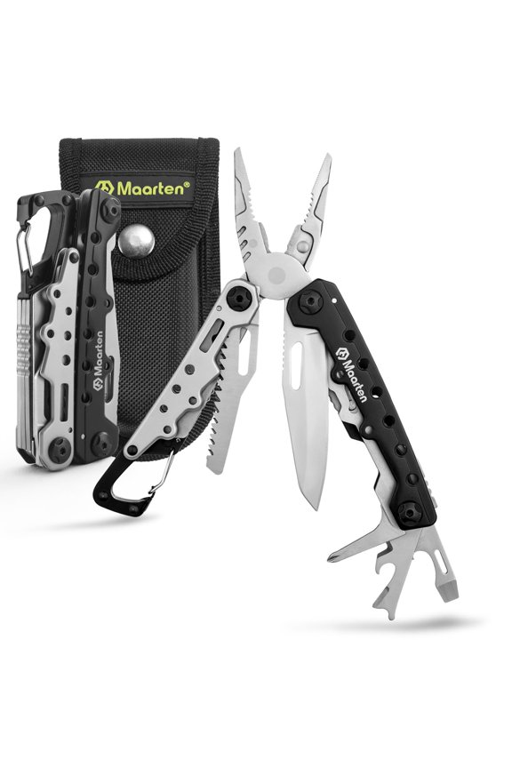 Lightweight Multitool Pliers, 11 in 1 Suspension Multi-Plier with Carabiner, Stainless Steel Portable Pocket Keychain Multi tool with Spring Pliers, Folding Saw, Bottle Opener and Sheath