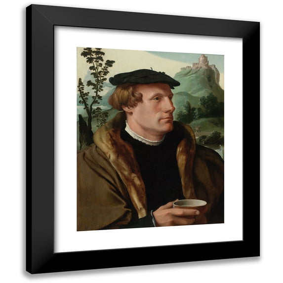 Maarten Van Heemskerck 15x18 Black Modern Framed Museum Art Print Titled - Portrait of a Gentleman in a Fur-Lined Cloak