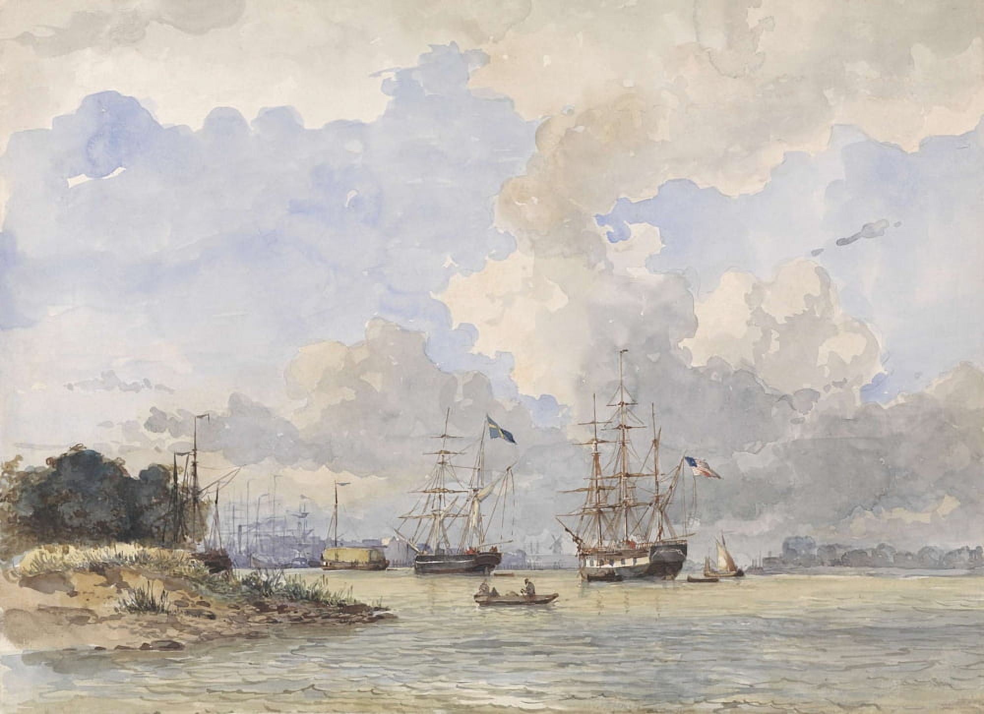 Maas In Rotterdam With American And Swedish Ships Canvas Art - (36 x 24)