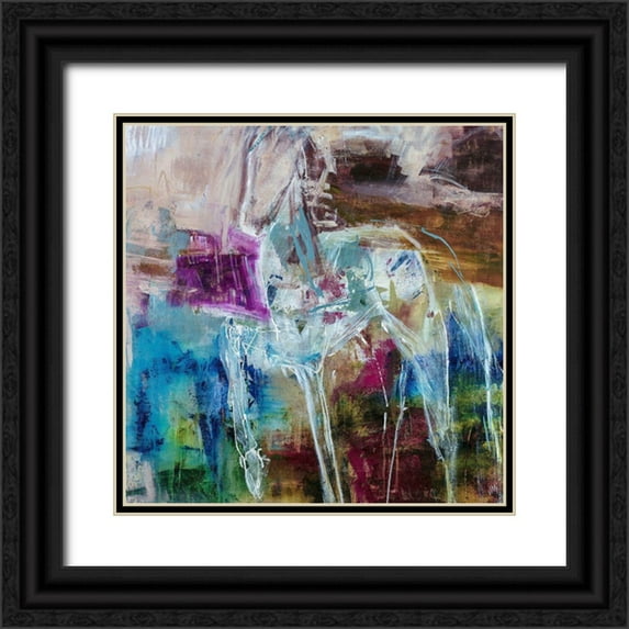 Maas, Jodi 12x12 Black Ornate Wood Framed with Double Matting Museum Art Print Titled - Pony in Teal