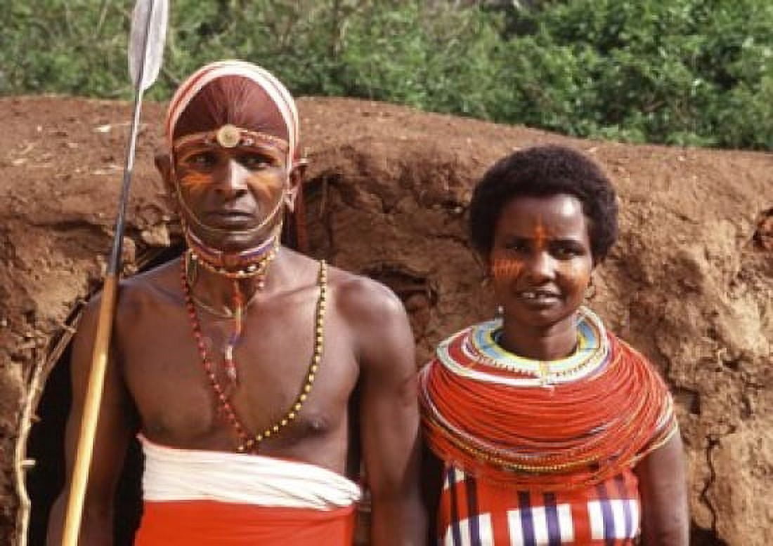 Maasai Couple in Traditional Dress Kenya Canvas Art - Bill Bachmann DanitaDelimont (24 x 17)