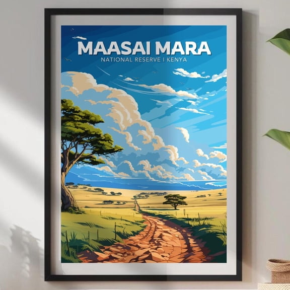Maasai Mara National Park Travel Poster: Kenya Safari Art