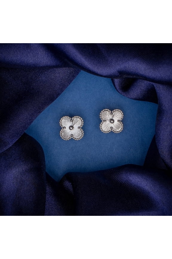 Stud Earrings for Women | 16k White Gold Plated Flower Earrings | Copper Statement Jewelry | Fashion Earrings Tops | Elegant Four-Leaf Clover Design