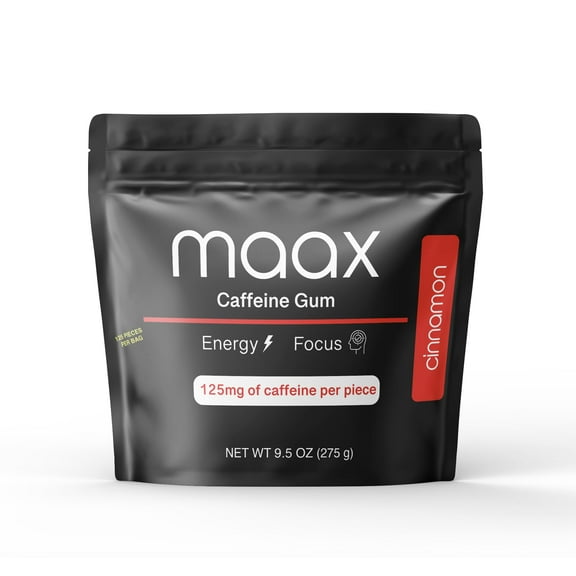 Maax Caffeine Energy Gum BCF26 | Focus Gum | 125mg of caffeine per piece | Cinnamon | 125 total pieces per bag