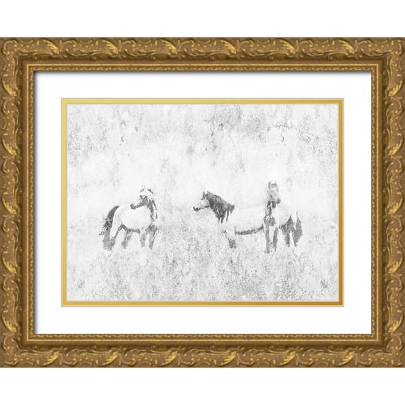 Mabat, Ynon 14x11 Gold Ornate Wood Framed with Double Matting Museum Art Print Titled - Horses In The Mist