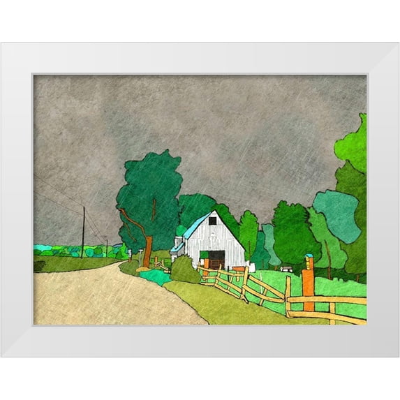 Mabat, Ynon 18x15 White Modern Wood Framed Museum Art Print Titled - Rainy Season on the Farm