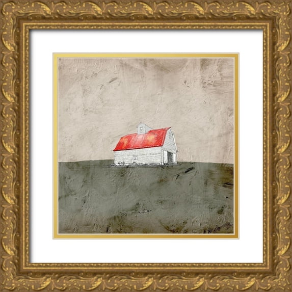 Mabat, Ynon 26x26 Gold Ornate Wood Framed with Double Matting Museum Art Print Titled - Red and White Barn