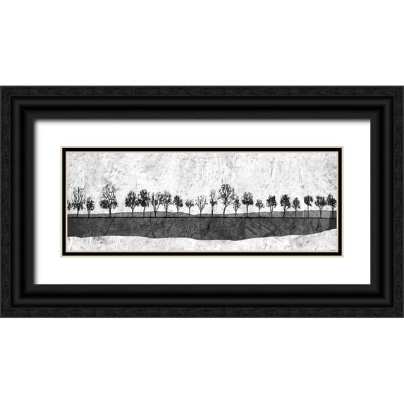 Mabat, Ynon 32x14 Black Ornate Wood Framed with Double Matting Museum Art Print Titled - Dark Ink Trees