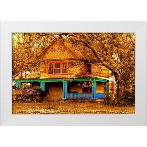 Mabat, Ynon 32x23 White Modern Wood Framed Museum Art Print Titled - Porch in Blues