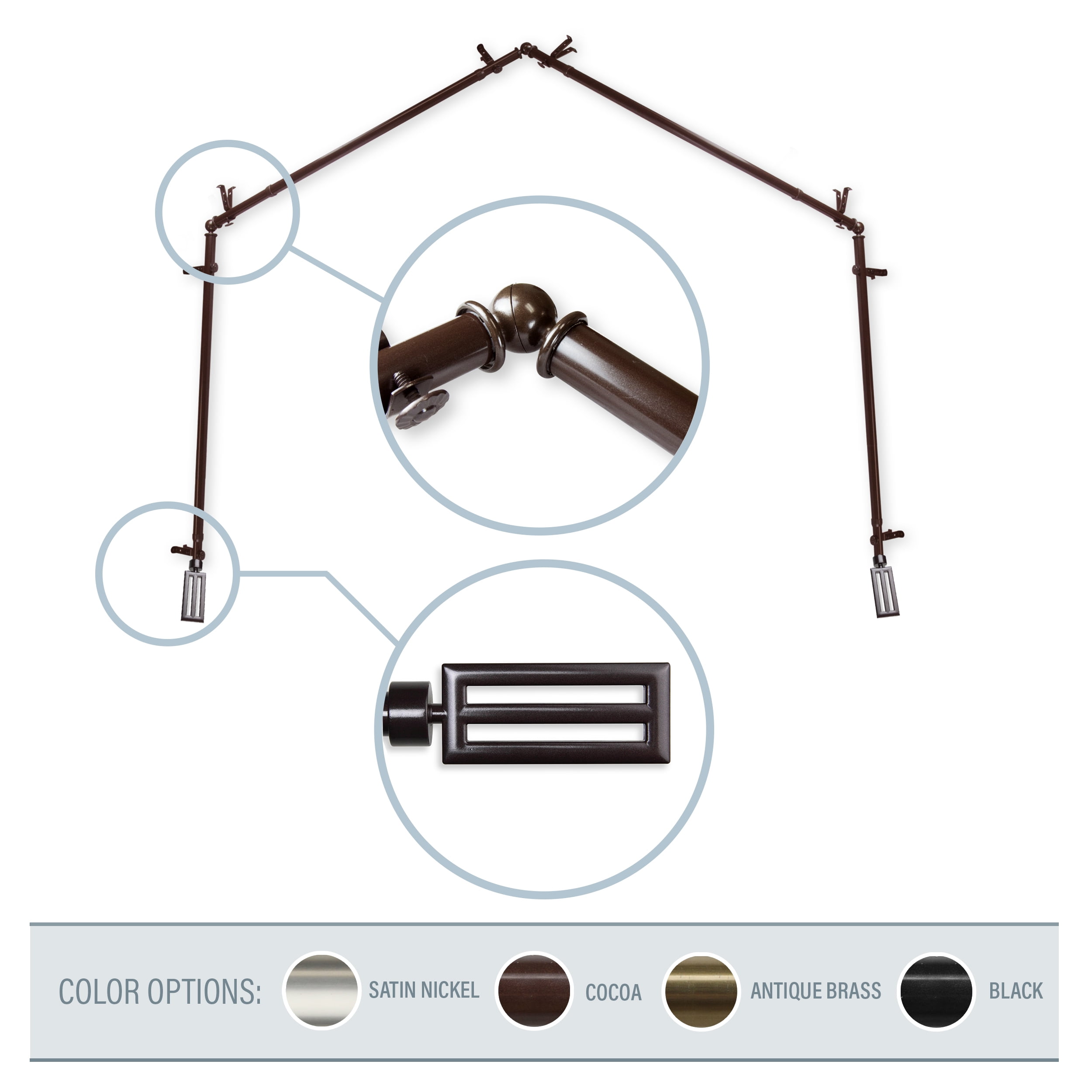 Mabel 13/16" 4-Sided Bay Window Curtain Rod - Cocoa