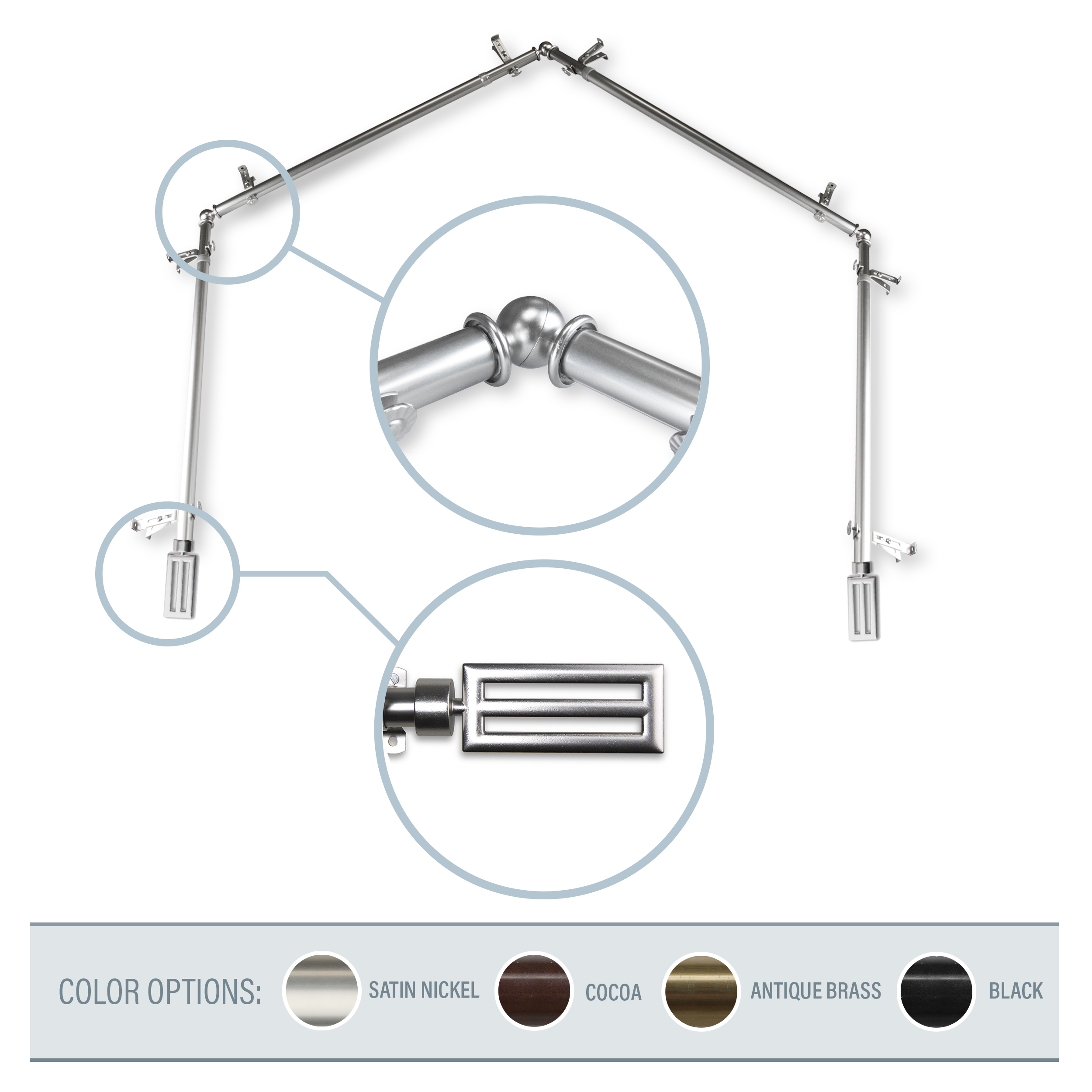 Mabel 13/16" 4-Sided Bay Window Curtain Rod - Satin Nickel