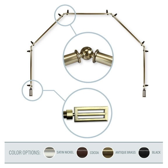 Mabel 13/16" 5-Sided Bay Window Curtain Rod - Antique Brass