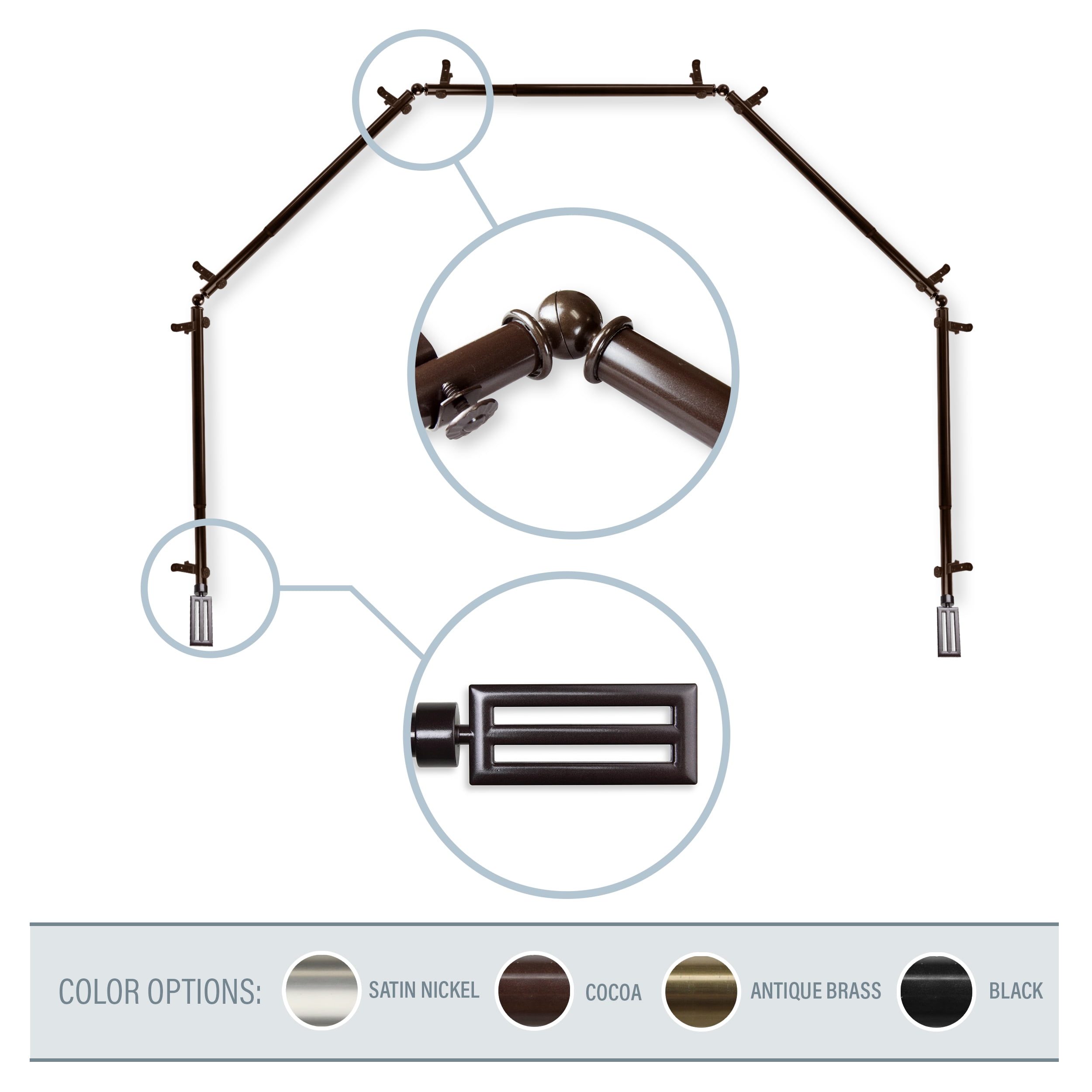Mabel 13/16" 5-Sided Bay Window Curtain Rod - Cocoa