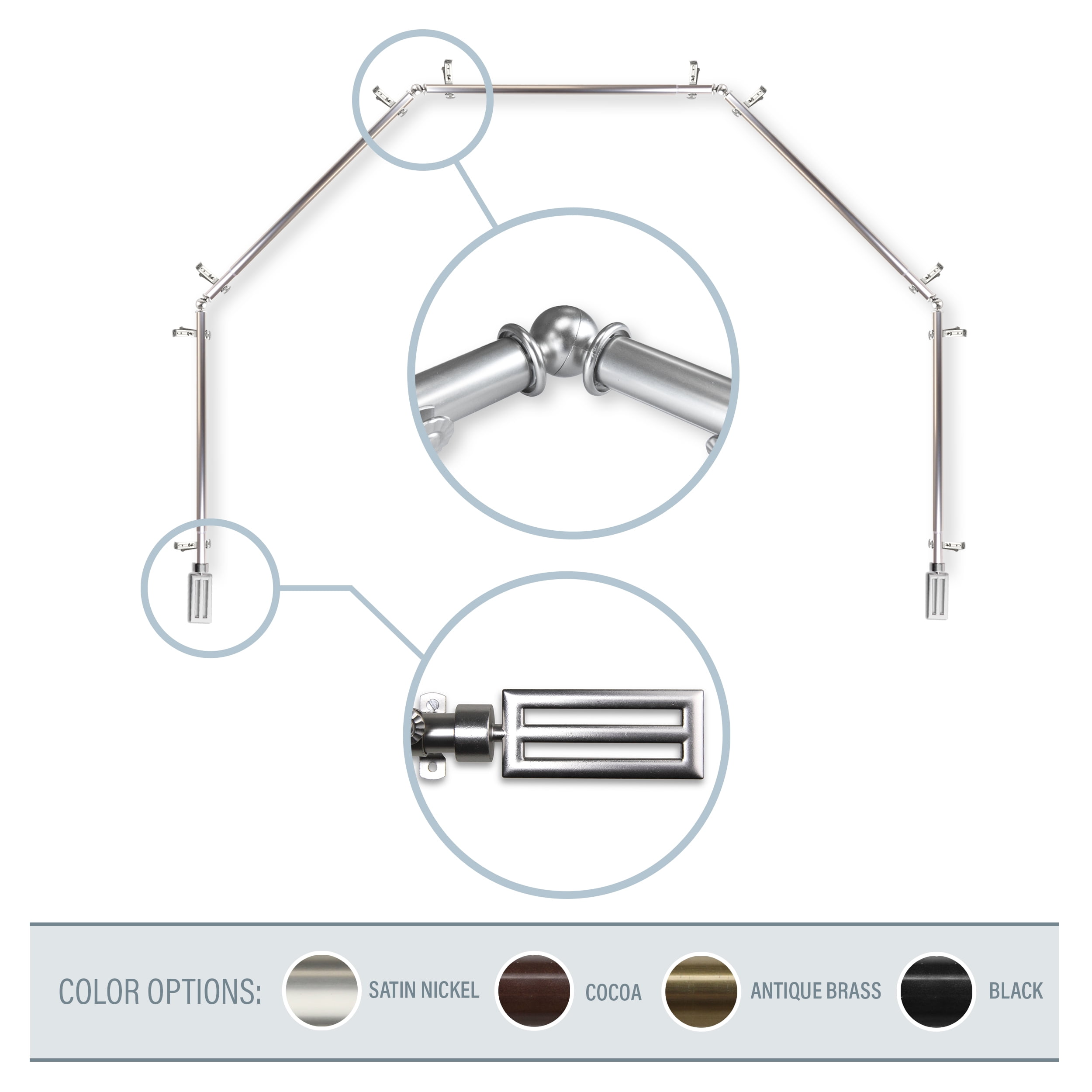 Mabel 13/16" 5-Sided Bay Window Curtain Rod - Satin Nickel