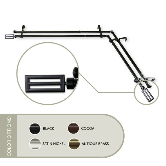 Mabel 13/16 inch Double Corner Window Curtain Rod 120-170" - Black