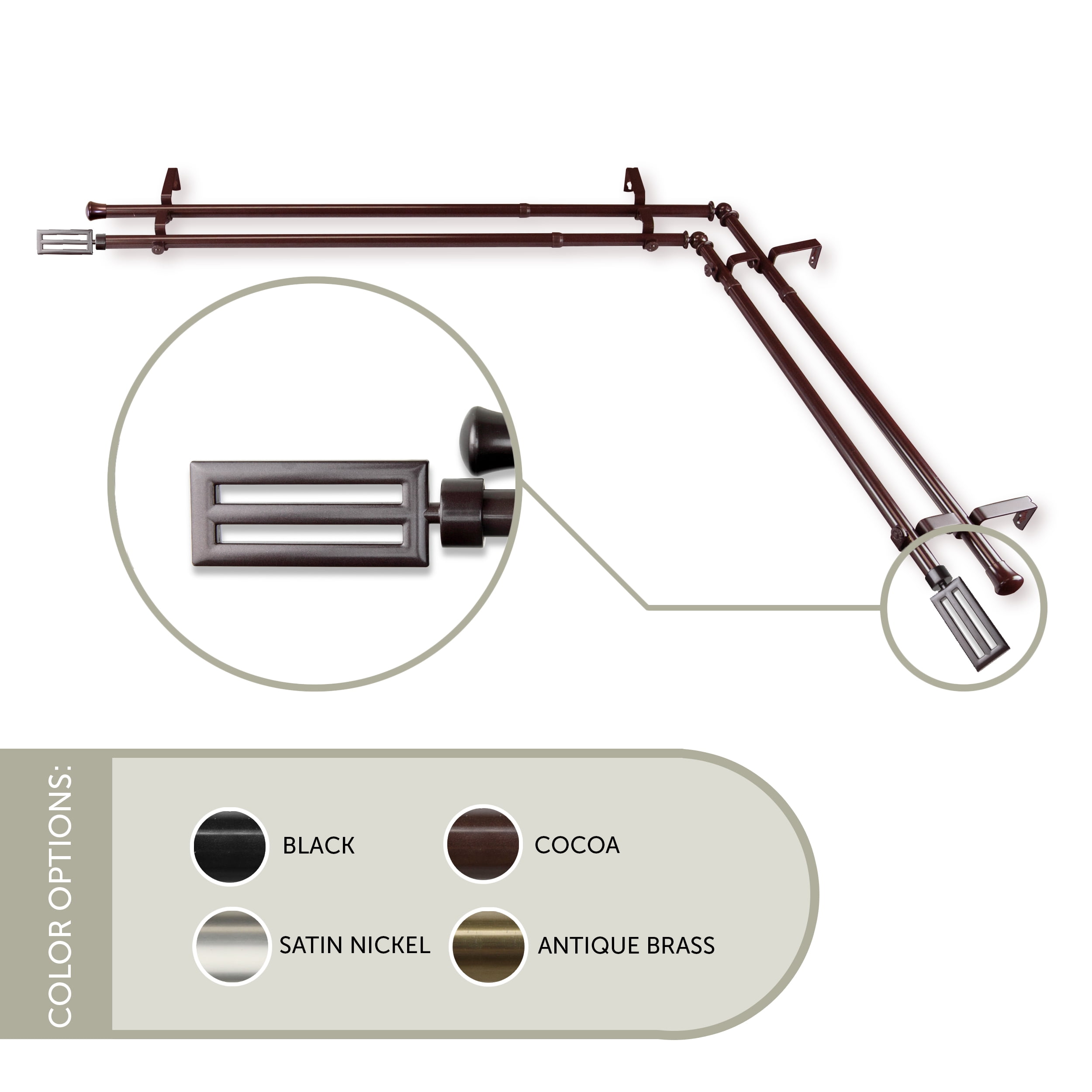 Mabel 13/16 inch Double Corner Window Curtain Rod 120-170" - Cocoa