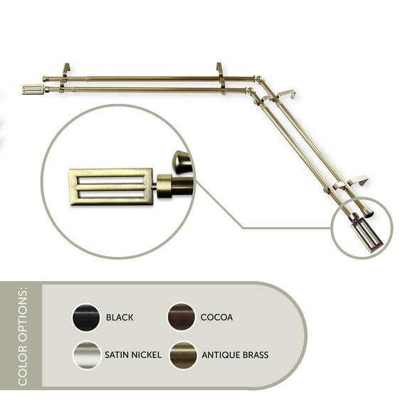 Mabel 13/16 inch Double Corner Window Curtain Rod 28-48" - Antique Brass