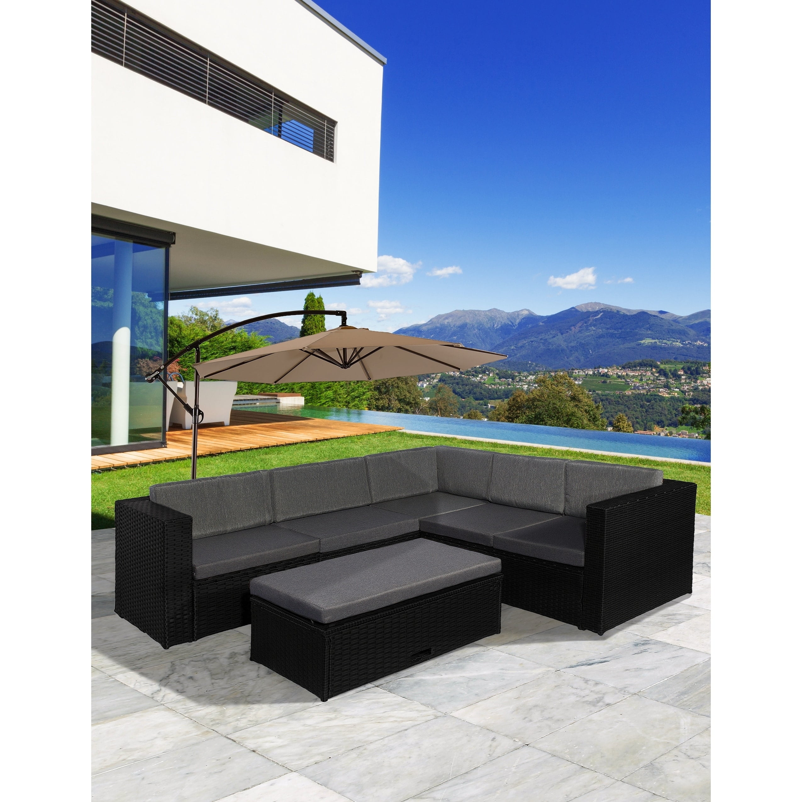 Kaison 6-Person Black and Gray Steel Outdoor Sectional Set with Storage Ottoman