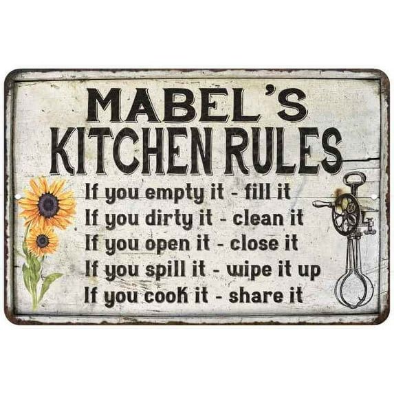 Mabel's Kitchen Rules Chic Sign Vintage Décor 8 x 12 Matte Finish Metal 108120032259