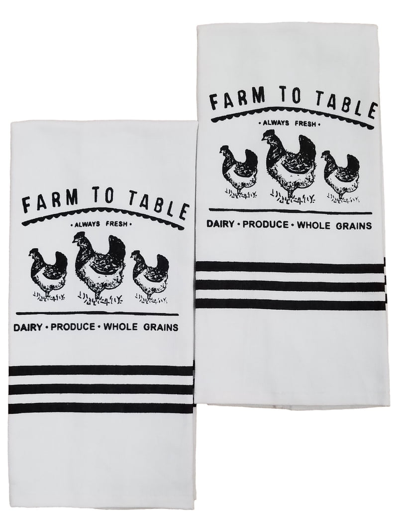Mabelle Collection Rooster Theme Farm Chicken Kitchen Towel Set, 2