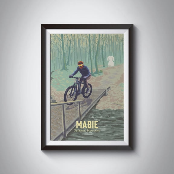 Mabie Mountain Biking 7Stanes Scotland MTB Ghost Stane, Unframed Paper Poster 8x10in