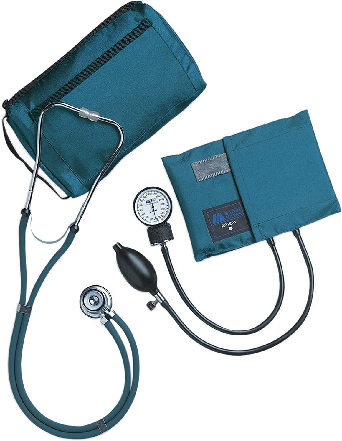Mabis Adult / Pediatric Blue Palm Aneroid Reusable Aneroid / Stethoscope Set 2-Tubes 01-360-161 1 Each