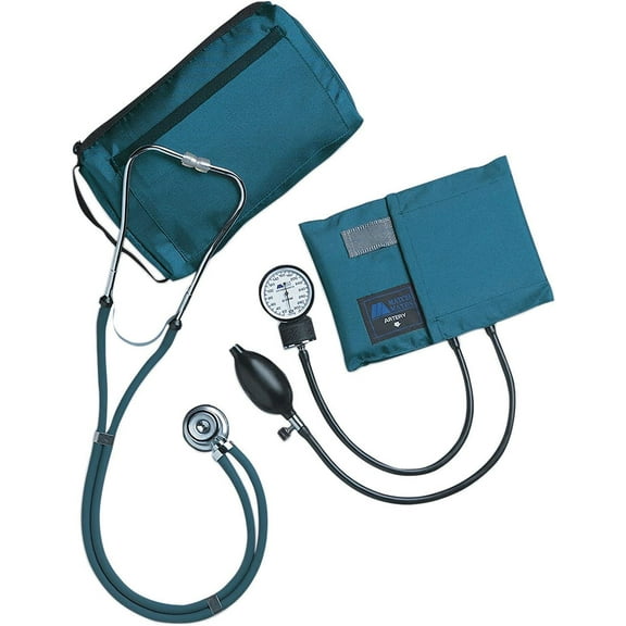 Mabis Adult / Pediatric Blue Palm Aneroid Reusable Aneroid / Stethoscope Set 2-Tubes 01-360-161 1 Each